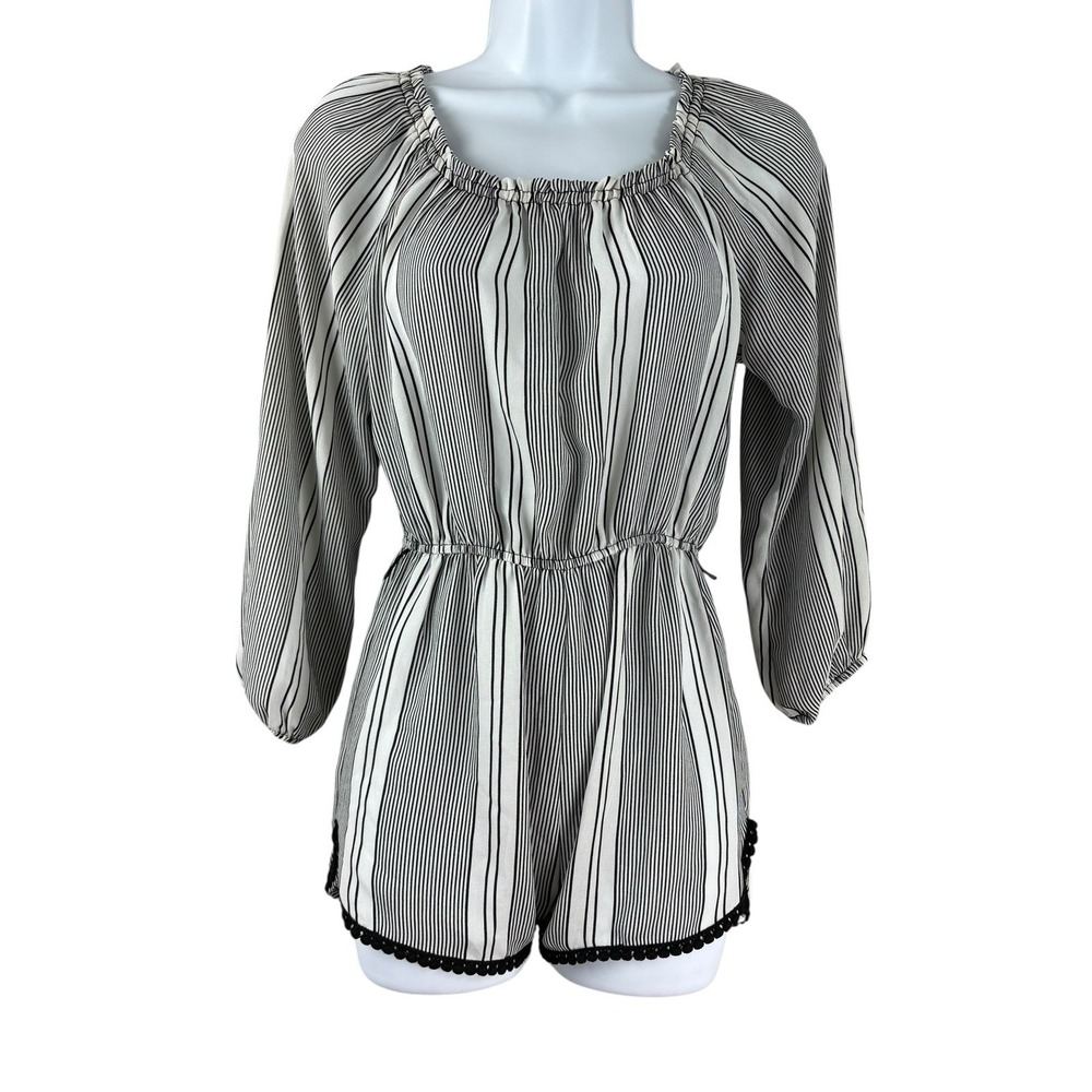 Ecote Romper Womens XS White‎ Black Striped Casual Summer Playsuit